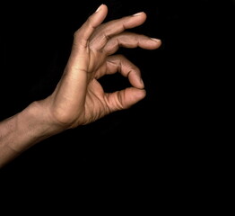 sign language with hand gestures  speaking body language with people on black background stock...