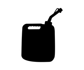 Plastic gas can or fuel container icon, black vector silhouette.