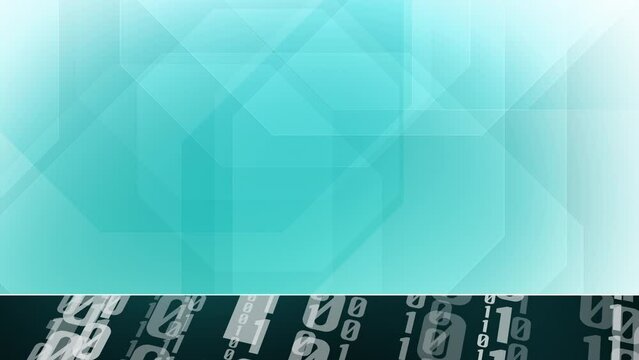 Binary code creative motion layout for software development and computer programming. Dynamic backdrop of moving binary shapes modern composition for data management and encryption