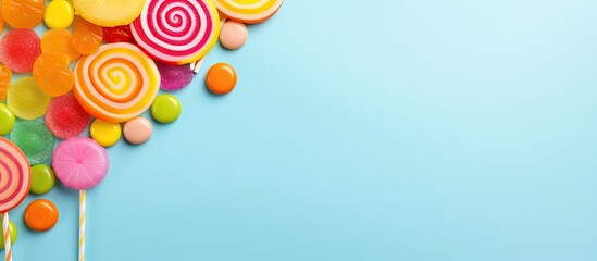 Candy in various colors forms the backdrop