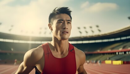 Portrait of a chinese olympic runner on the track