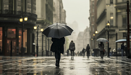 People walking in the rain with an umbrella. 3D render