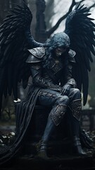 Fototapeta premium A gothic cemetery monument with archangel michael Ai generated art