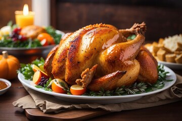 roasted Thanksgiving turkey chicken on a plate photo