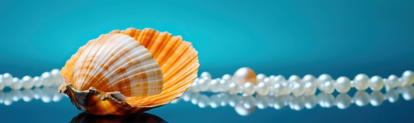 Obraz premium Serene seascape with a lone seashell resting on shimmering sand