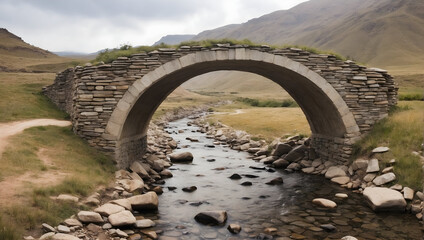 Fototapeta na wymiar A stone bridge arching over a dried-up creek. Generative AI