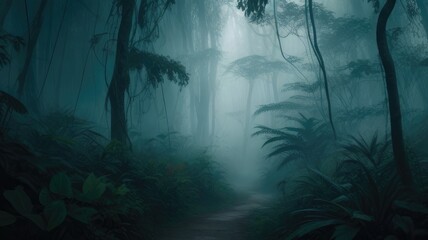 misty forest in the morning