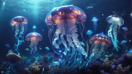 Fototapeta na wymiar colorful magical jellyfish in the water photo