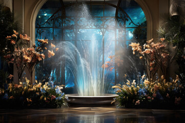 An interior space featuring an elegant fountain, lending an air of sophistication. The gentle cascade of water adds a touch of serenity to the room