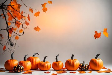 Naklejka na ściany i meble A postcard, a flyer for a party, a Halloween holiday. Bright pumpkins on a light background. 