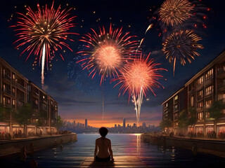 fireworks over the river