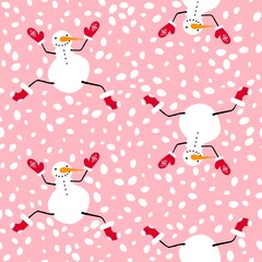 Cartoon winter ice seamless snowman pattern for wrapping paper and Christmas packaging and fabrics and linens