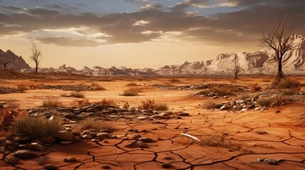 Fototapeta na wymiar Desert with cracked earth