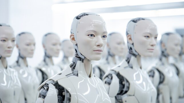 A group of robots standing next to each other. Generative AI.