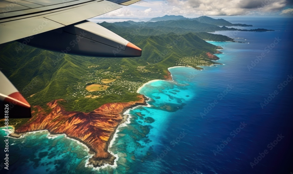 Aufkleber a view of the ocean from an airplane. generative ai.