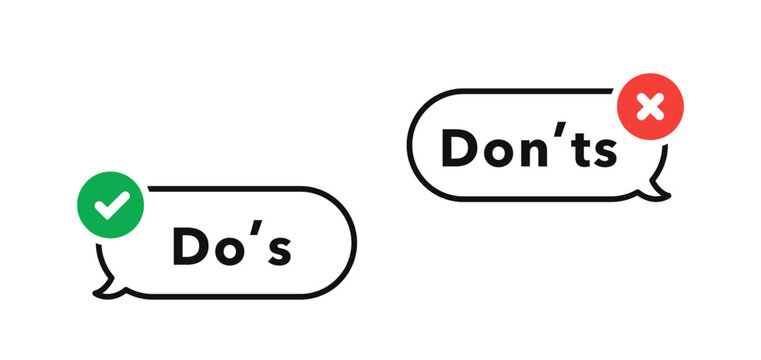 Do's and don'ts icon in flat style. Do and do not red and green icon. Good and bad icons positive and negative symbols. Green check mark and red cross icon. Vector illustration