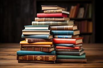 A stack of colorful books, portraying the world of knowledge and adventure that books offer as...