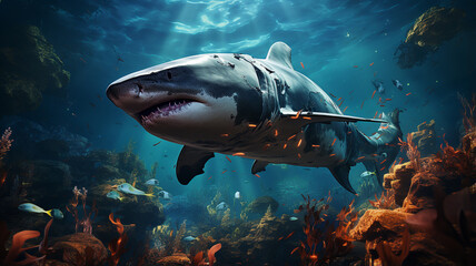 a shark underwater.