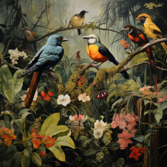 a group of birds on branch