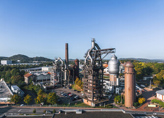 Autumn cityscape of Neunkirchen, Saarland, Germany. Aerial view of Altes Hüttenareal - Neunkirchen...