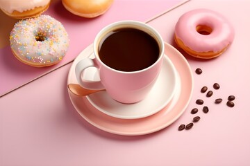 a cup of coffee and donuts