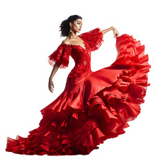 Woman in red dress performing flamenco