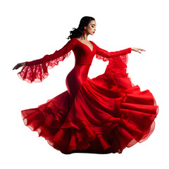 Woman in red dress performing flamenco