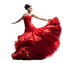 Woman in red dress performing flamenco