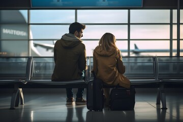 Fototapeta na wymiar Passenger couple waiting for delayed flight