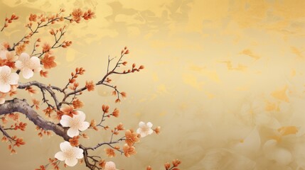Luxurious Golden Brush Art on Japanese-Inspired Background - Elegant Asian Style Design