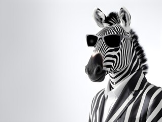 a zebra wearing a suit and sunglasses - obrazy, fototapety, plakaty