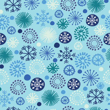  Seamless pattern with hand drawn snowflakes. Vector design for fabric, background, social media page, packaging. Children's pattern.