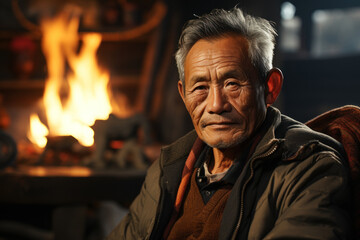 Fototapeta premium An elderly immigrant sharing stories of their journey to a new country, passing down the legacy of international migration to future generations. Generative Ai.