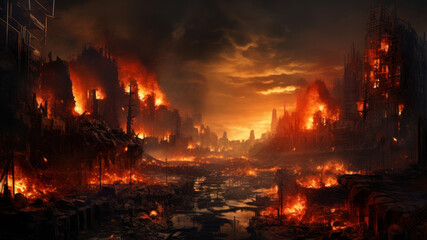 Fire and smoke in the city. 3D rendering, illustration.