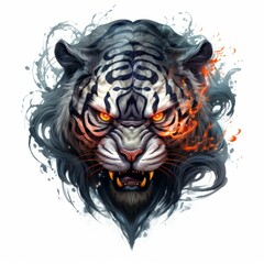 a tiger with flames on its head