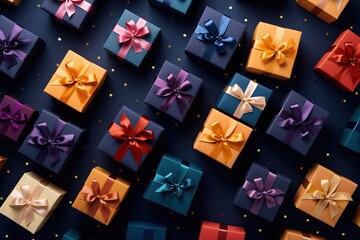 Many different gifts background, top view