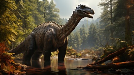 diplodocus, Illustration of a huge dinosaur. Herbivorous lizard. Concept: extinct dinosaurs, ancient lizard-like animals.
 - obrazy, fototapety, plakaty