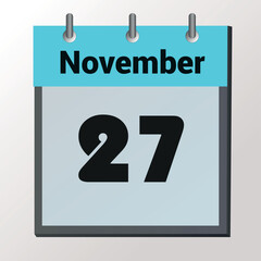 vector calendar page with date November 27, light colors