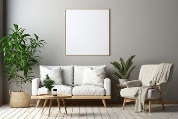 Modern living room interior with poster or picture mock up