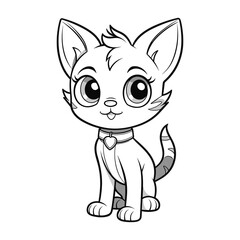 hand drawn cat outline illustration, coloring page outline of cute cat