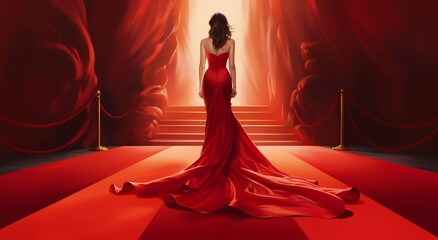 Elegance Unveiled: Woman's Red Carpet Walk. Generative ai
