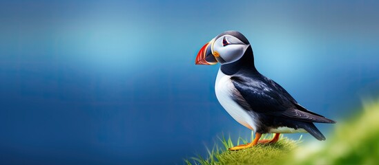 Colorful beaked seabird found on the Isle of Mull with distinctive feathers puffin