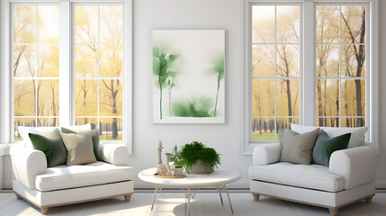 scandinavian home interior with mock up photo frame - generative AI