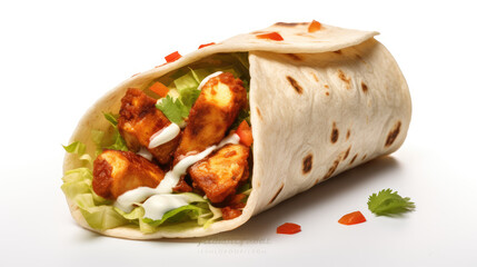 Taco, wrap with sauce and chicken, food photography