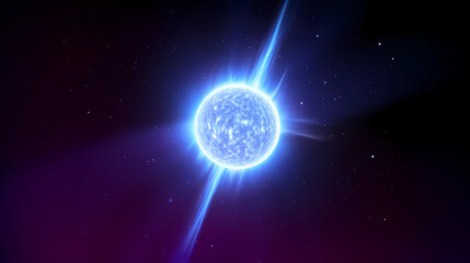 A neutron star, born from the explosive remnants of a massive supernova, is an incredibly dense celestial object where the relentless crush of gravity causes protons and electrons to merge - obrazy, fototapety, plakaty