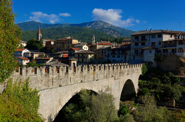 Dronero, devil's bridge, the main village in the Maira Valley, near Cuneo, Italy