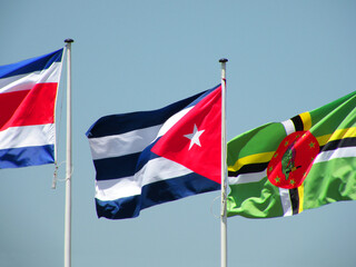 Flag of Cuba in the center along with other flags of different countries