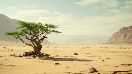 A green tree in the middle of the desert