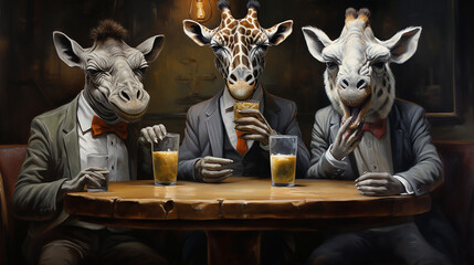  memes engraçado, animal bebendo drink , arte animal - obrazy, fototapety, plakaty