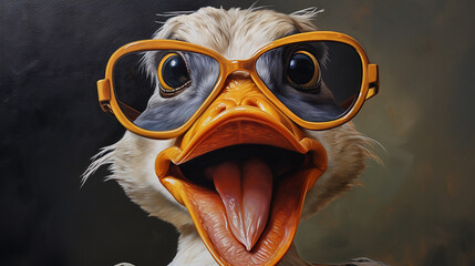 Pato , Pintura em tela de memes engraçados, arte animal - obrazy, fototapety, plakaty